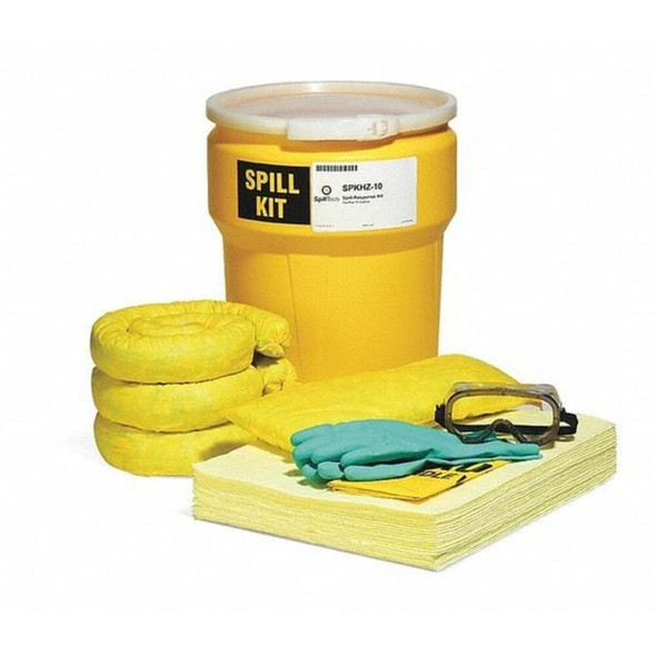Spill Kit, 10 gal Volume Absorbed per Kit, 10 gal Capacity, Drum, Yellow, 36  SPKHZ-10