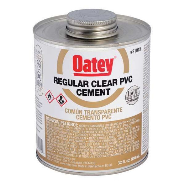 Oatey PVC Cement,Clear,Regular Body,32 oz. 31015