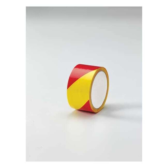 Floor Marking Tape, vinyl, Striped, Magenta, Yellow, 2 in W., 5 mil Thickness