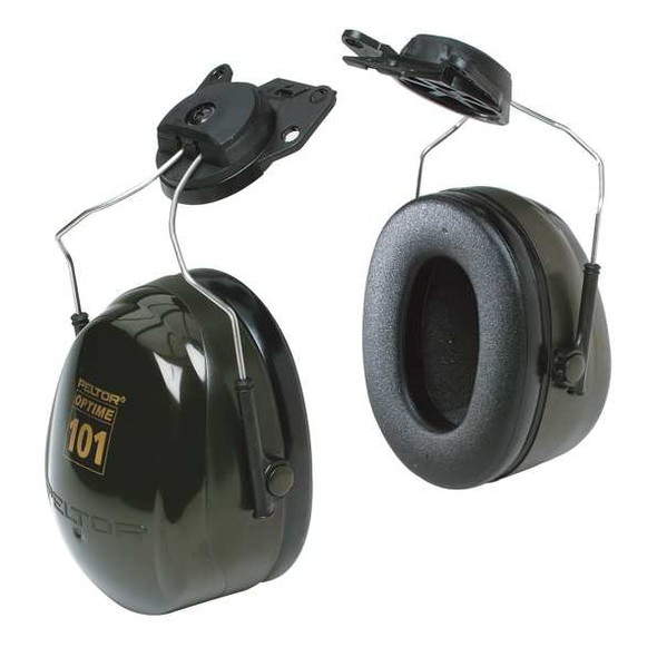 Peltor Optime 101 Hard Hat-Mounted Earmuffs, Passive Protection, NRR 24 dB, Foam, Black/Green