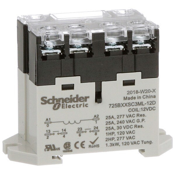DIN Rail & Top Flange, Enclosed Power Relay, Square, 25 A, 6, Screw