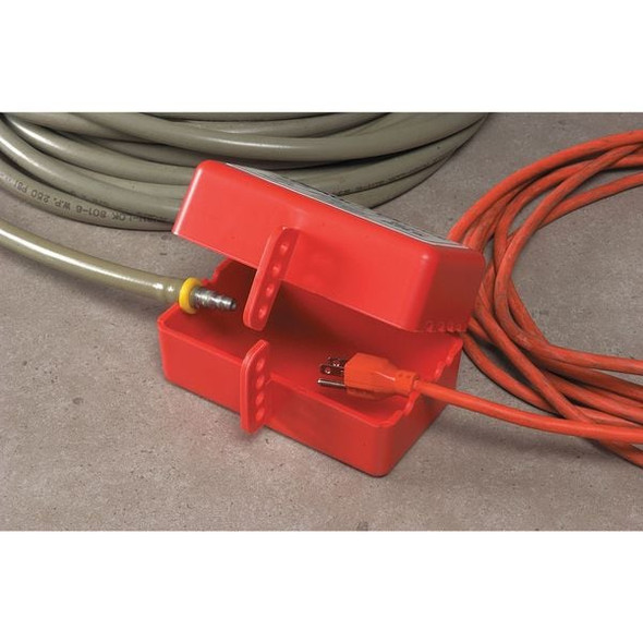 Brady Plug Lockout, Red, 5/16In Shackle Dia., Width: 4 5/8 in PLO27E
