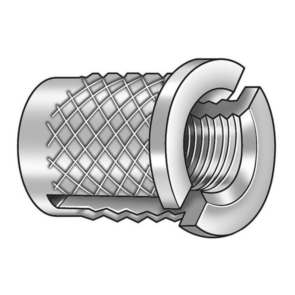 Press Insert, #8-32 Int Thrd Sz, 5/16 in L, 15/64 in Dia., Brass, Plain, 50 PK