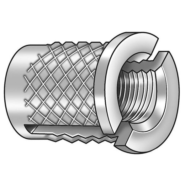 Press Insert, #8-32 Int Thrd Sz, 5/16 in L, 15/64 in Dia., Brass, Plain, 50 PK