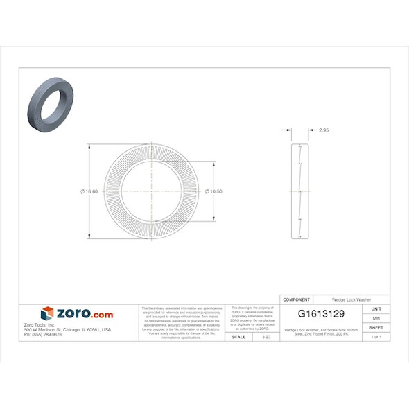 Nord-Lock Wedge Lock Washer, For Screw Size 10 mm Steel, Zinc Plated Finish, 200 PK 2375