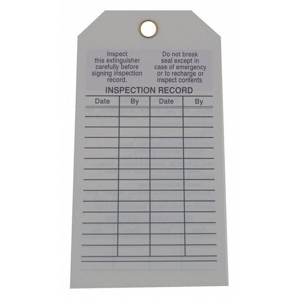 Tag, Fire Extinguisher, Polyester, 5 3/4 in H x 3 in W, White, Rectangle, 25 PK