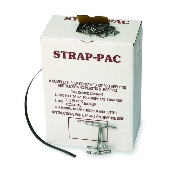 Plastic Strapping Kit, 1/2 in W, 0.018 in Thick, 3,000 ft L, 300 lb Break
