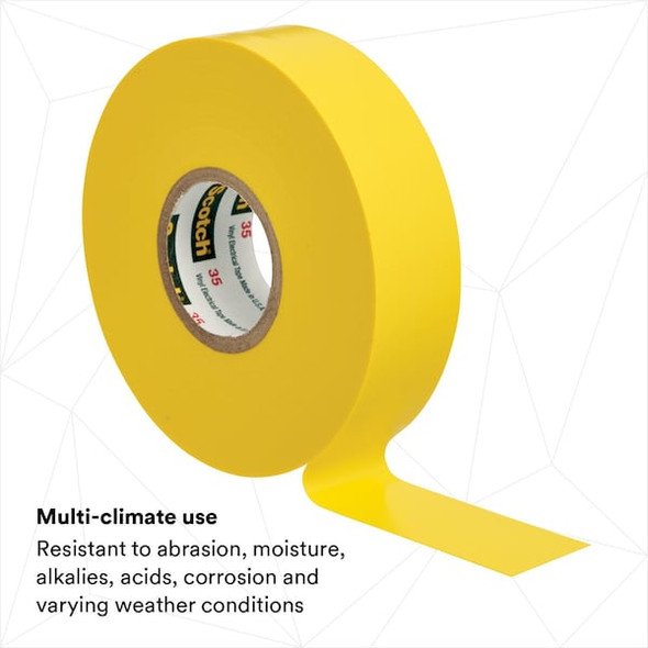 3m Vinyl Electrical Tape, 35, Scotch, 3/4 in W x 66 ft L, 7 mil thick, Yellow, 1 Pack 10844