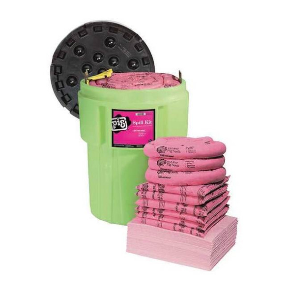 Spill Kit, 63 gal Volume Absorbed per Kit, 95 gal Capacity, Drum, Green, 120