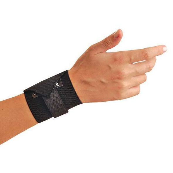 Wrist Support, Elastic, Wraparound Strap, Ambidextrous, Black, Size Universal