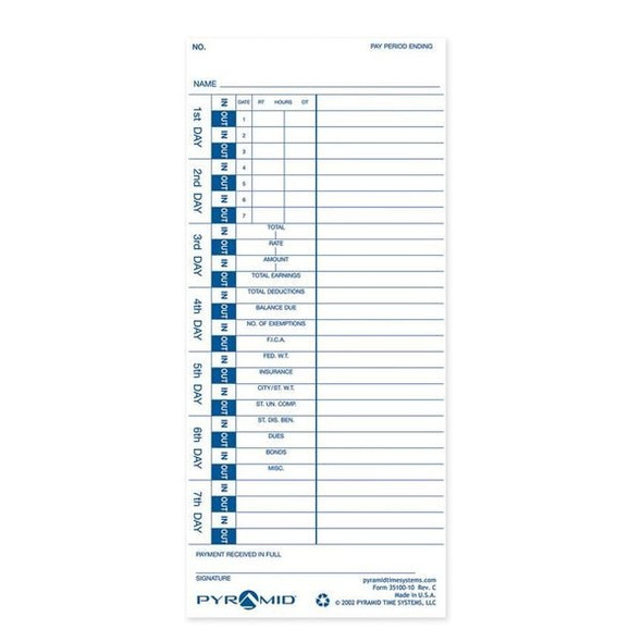 Pyramid Time Card,PK100 35100-10