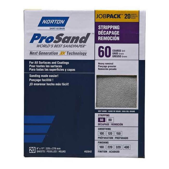 Norton Abrasives Sandpaper Sheet,11 in L,9 in W,PK20 07660768175