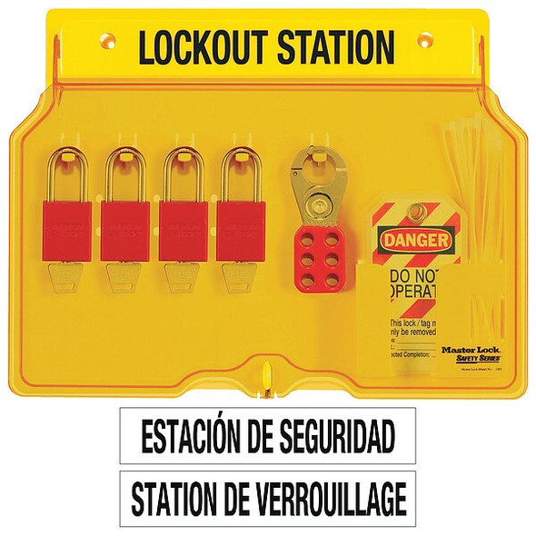 Master Lock Lockout Station,Filled,4 Padlocks 1482BP1106