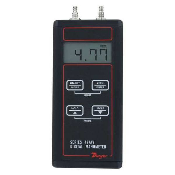 Digital manometer, range 0-40.00" w.c., air velocity/flow modes.
