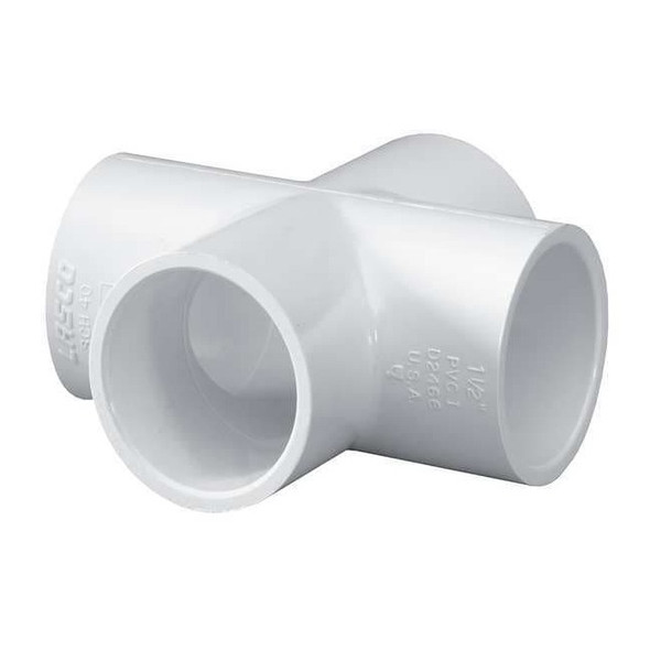 PVC Cross, Socket x Socket x Socket x Socket, 1-1/4 in Pipe Size
