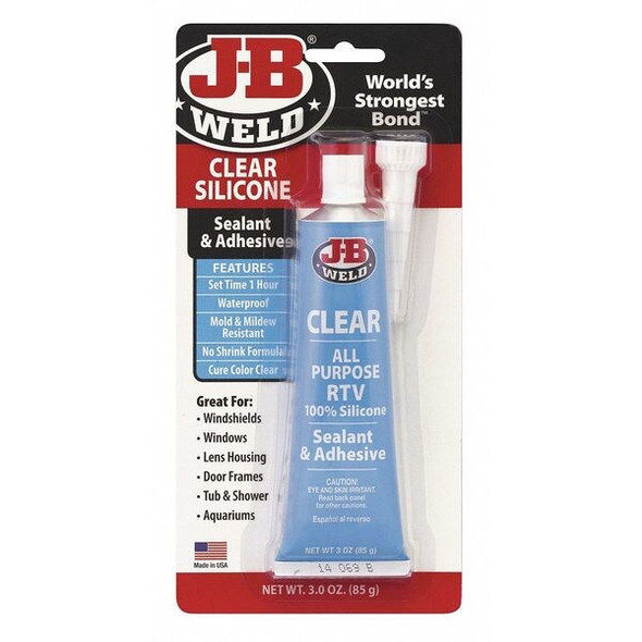 J-B Weld Silicone Adhesive Sealant, 3 oz, Tube, Clear, Silicone Base 31310
