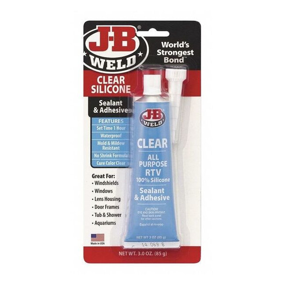 J-B Weld Silicone Adhesive Sealant, 3 oz, Tube, Clear, Silicone Base 31310