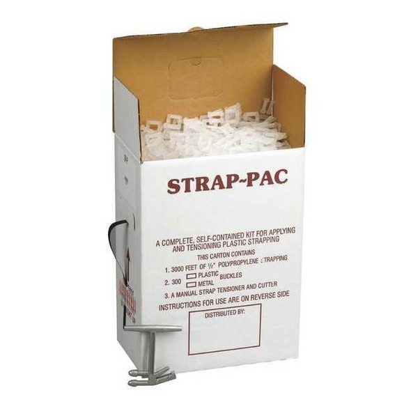 Plastic Strapping Kit, 1/2 in W, 0.018 in Thick, 3,000 ft L, 300 lb Break