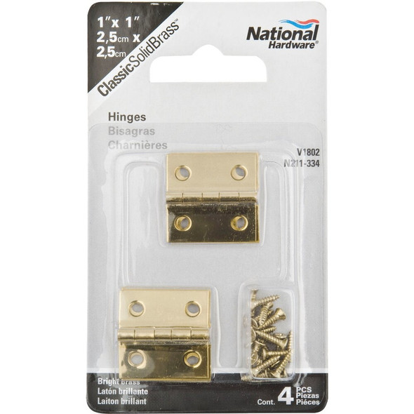 National Hardware 1 In. x 1 In. Brass Medium Decorative Hinge (4-Pack) N211-334 215868