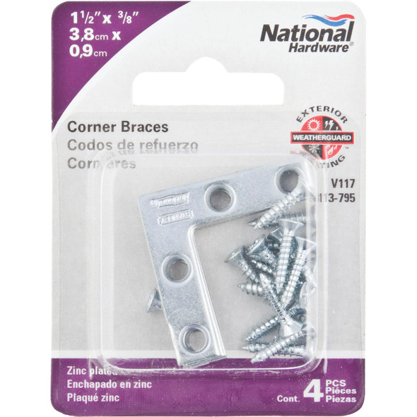 National Hardware 1-1/2 In. x 3/8 In. Zinc Flat Corner Iron (4-Count)