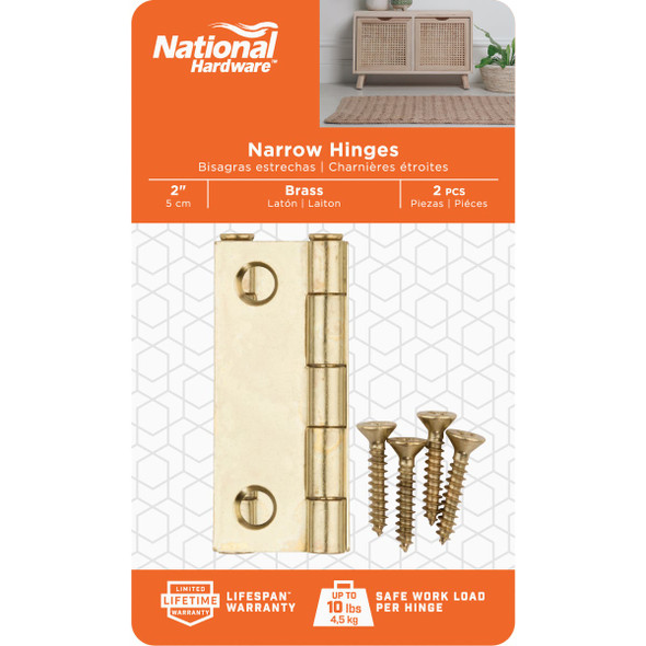 National Hardware 2 In. Brass Loose-Pin Narrow Hinge (2-Pack) N141-879 229372