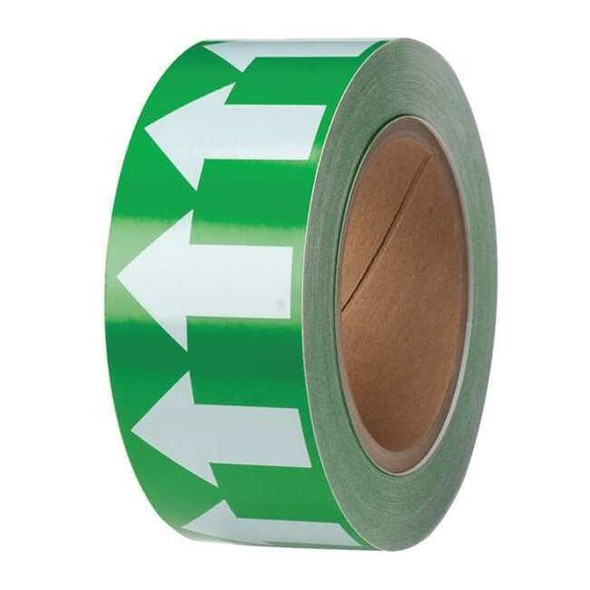 Brady Arrow Tape, Vinyl, 2 in W x 90 ft. L, Adhesive Mounting, White/Green 91421