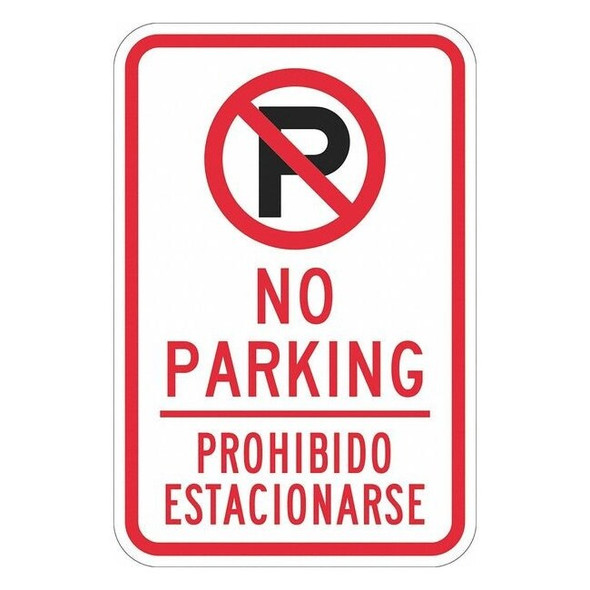 Fire Lane Parking Sign, 12 in W, 18 in H, English, Aluminum, White