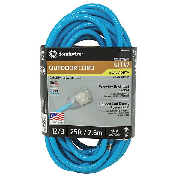 Southwire Extension Cord,12 AWG,125VAC,25 ft. L 2577SW000H Southwire Extension Cord,12 AWG,125VAC,25 ft. L 2577SW000H