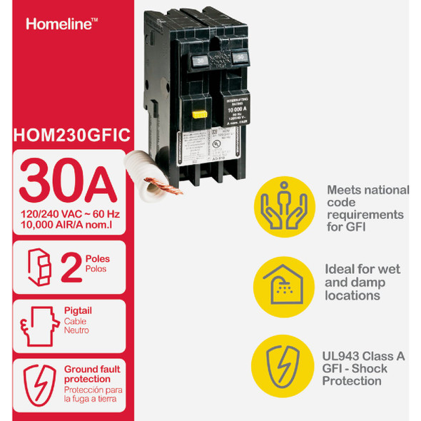 Square D Homeline 30A Double-Pole GFCI breaker HOM230GFIC 526276