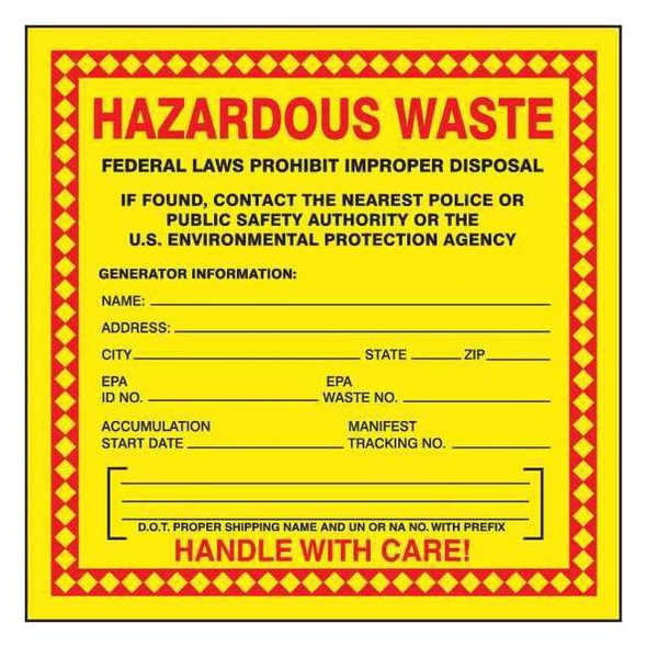 Accuform Hazardous Waste Label,6 In. H,PK25, MHZW20EVP MHZW20EVP