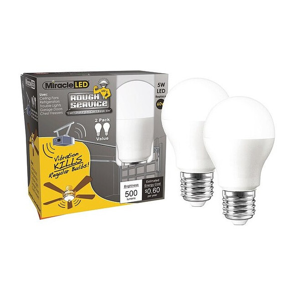 5 W, Compact LED Bulb, White, A15, 6500K Temp. Frosted, Non-Dimmable,PK2