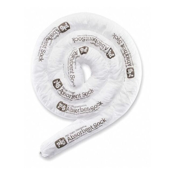Pig Sorbent Sock, 15 gal, 3 in x 10 ft, Oil, White, 6 PK SKM701