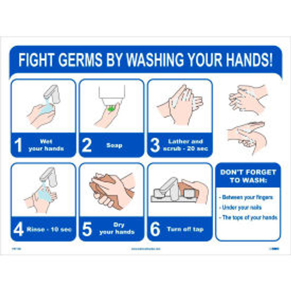6-Step Germ Fighting Poster 18"" X 24"" Synthetic paper