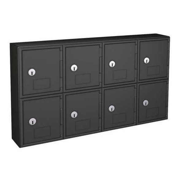 Cell Phone Locker, 24 in W, 4 in D, 13 1/2 in H, (2) Tier, (4) Wide, Black