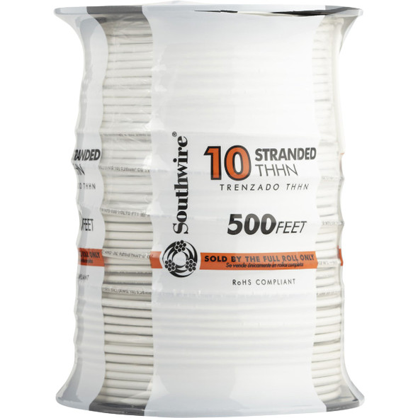 Southwire 500 Ft. 10 AWG Stranded White THHN Electrical Wire 22974057 510459