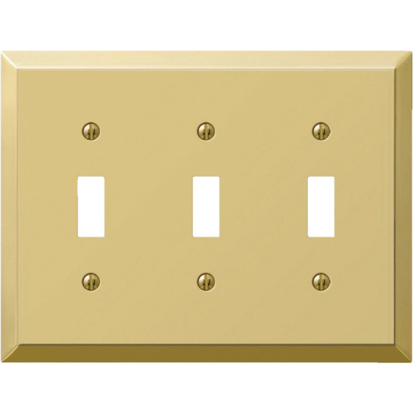 Amerelle 3-Gang Stamped Steel Toggle Switch Wall Plate, Polished Brass 163TTTBR