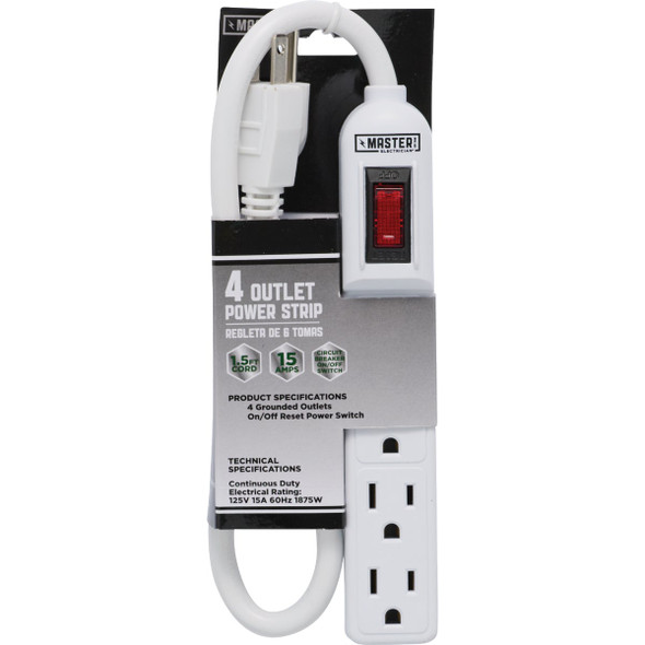 Do it Best 4-Outlet White Power Strip with 1-1/2 Ft. Cord LTS-4