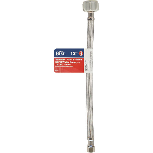 Do it Best 3/8 In. COMP x 7/8 In. BC x 12 In. Braided Stainless Steel Toilet Supply Line