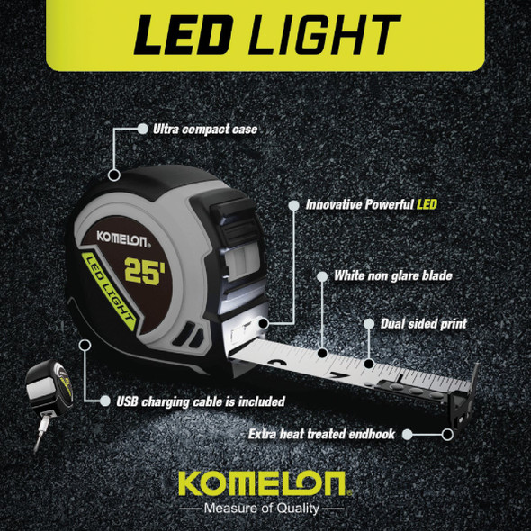Komelon 25 Ft. Tape Measure with LED Light 25LED 367248