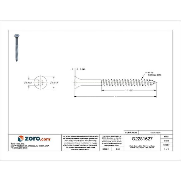 Manufacturer Varies Deck Screw,#8,Steel,2"L,PK200 U30251.016.0200 Manufacturer Varies Deck Screw,#8,Steel,2"L,PK200 U30251.016.0200