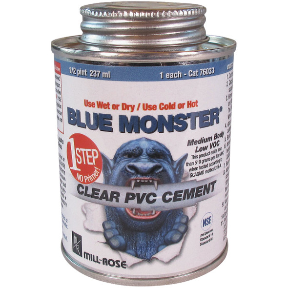 BLUE MONSTER 8 Oz. Weatherproof 1-Step Clear PVC Cement 76033
