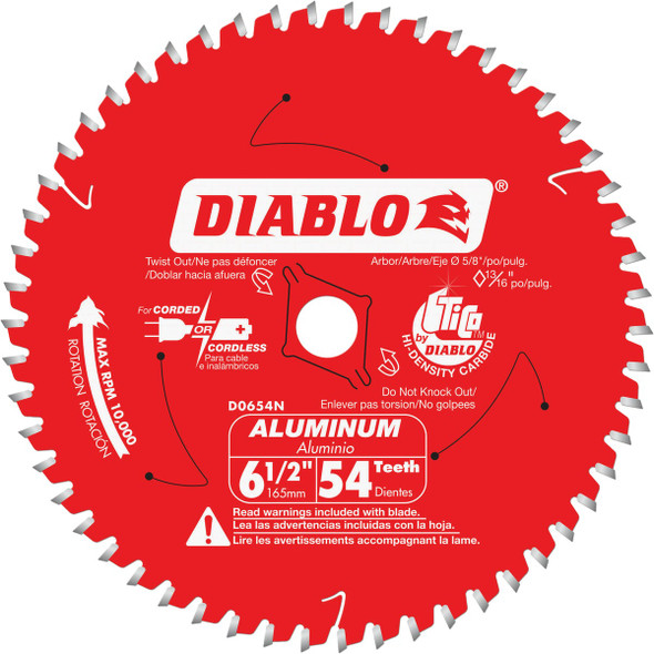 Diablo 6-1/2 In. 54-Tooth Aluminum Circular Saw Blade, Bulk D0654NA Pack of 5