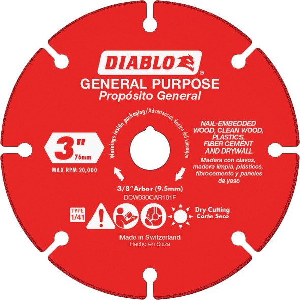 Diablo 3 In. Carbide Grit Cut-Off Wheel for Multi-Materials DCW030CAR101F