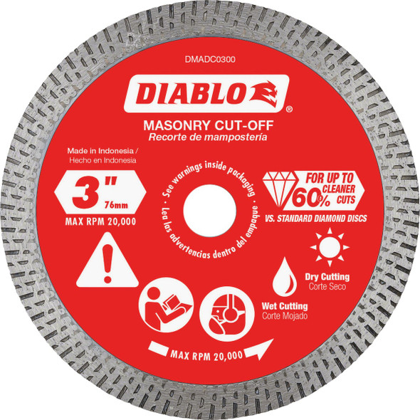 Diablo 3 In. Diamond Continuous Rim Cut-Off Disc for Masonry DMADC0300