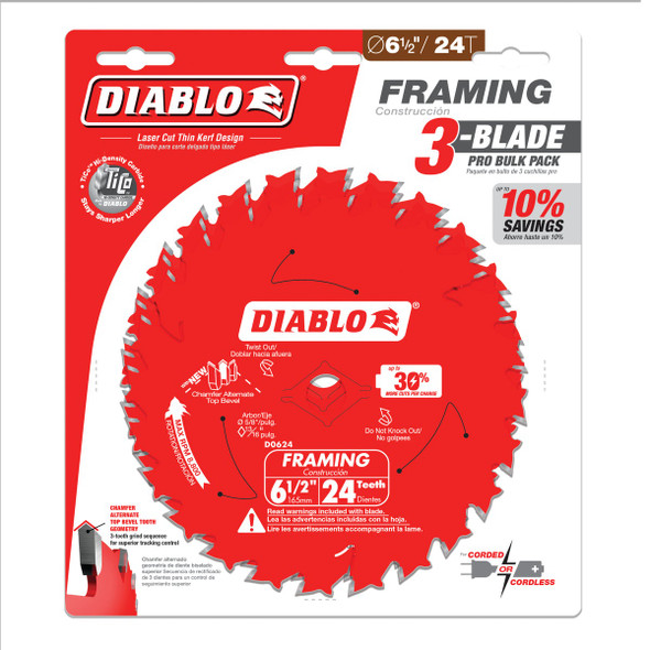 Diablo 6-1-2 In. 24-Tooth Framing Circular Saw Blade (3-Pack) D0624X3 305236
