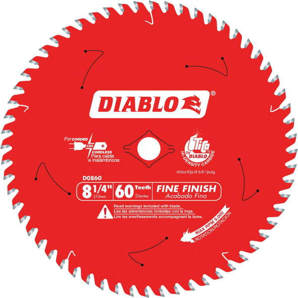 Diablo 8-1/4 In. 60-Tooth Fine Finish Circular Saw Blade D0860X