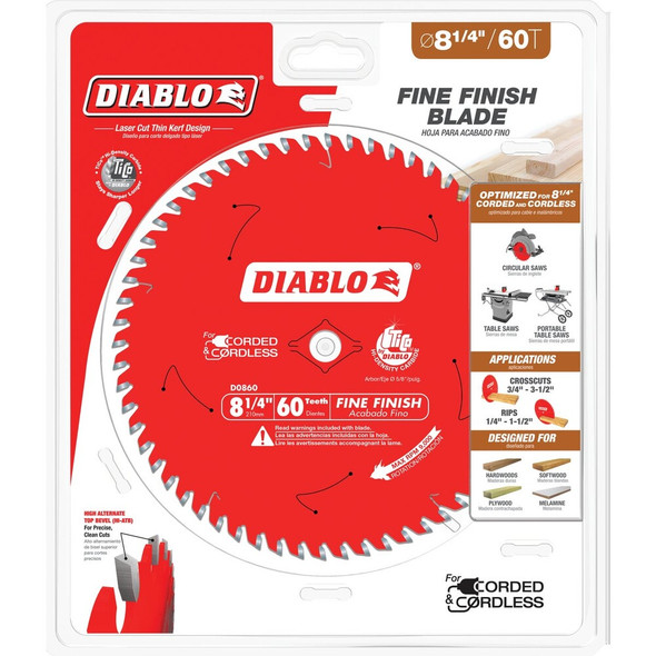 Diablo 8-1-4 In. 60-Tooth Fine Finish Circular Saw Blade D0860X 317851