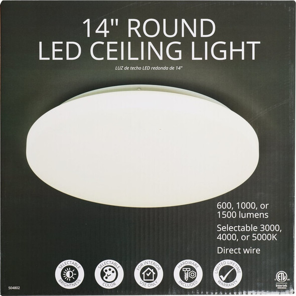 14 In. White LED Color Temperature Selectable Flush Mount Light Fixture