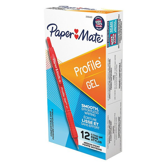 Paper Mate Pen,Red,Non-Erasable,Gel,PK12 2095463