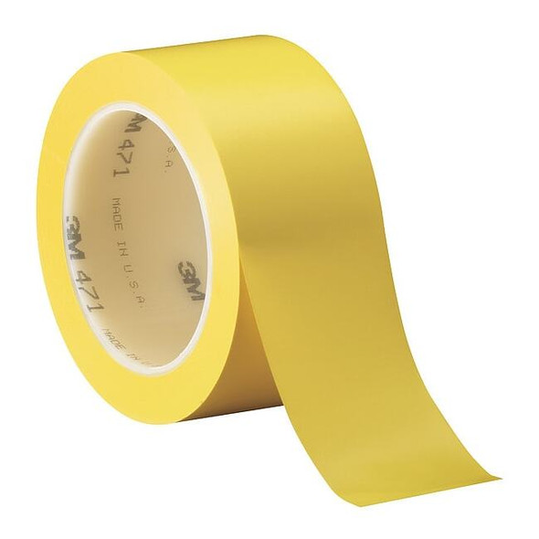 3m Floor Marking Tape, vinyl, No Legend, Yellow, 1 in W., 5.2 mil Thickness 471